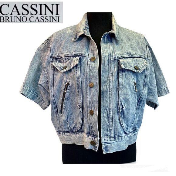 💥BRUNO Cassini vintage short sleeve acid wash retro denim Jean jacket - Picture 1 of 7